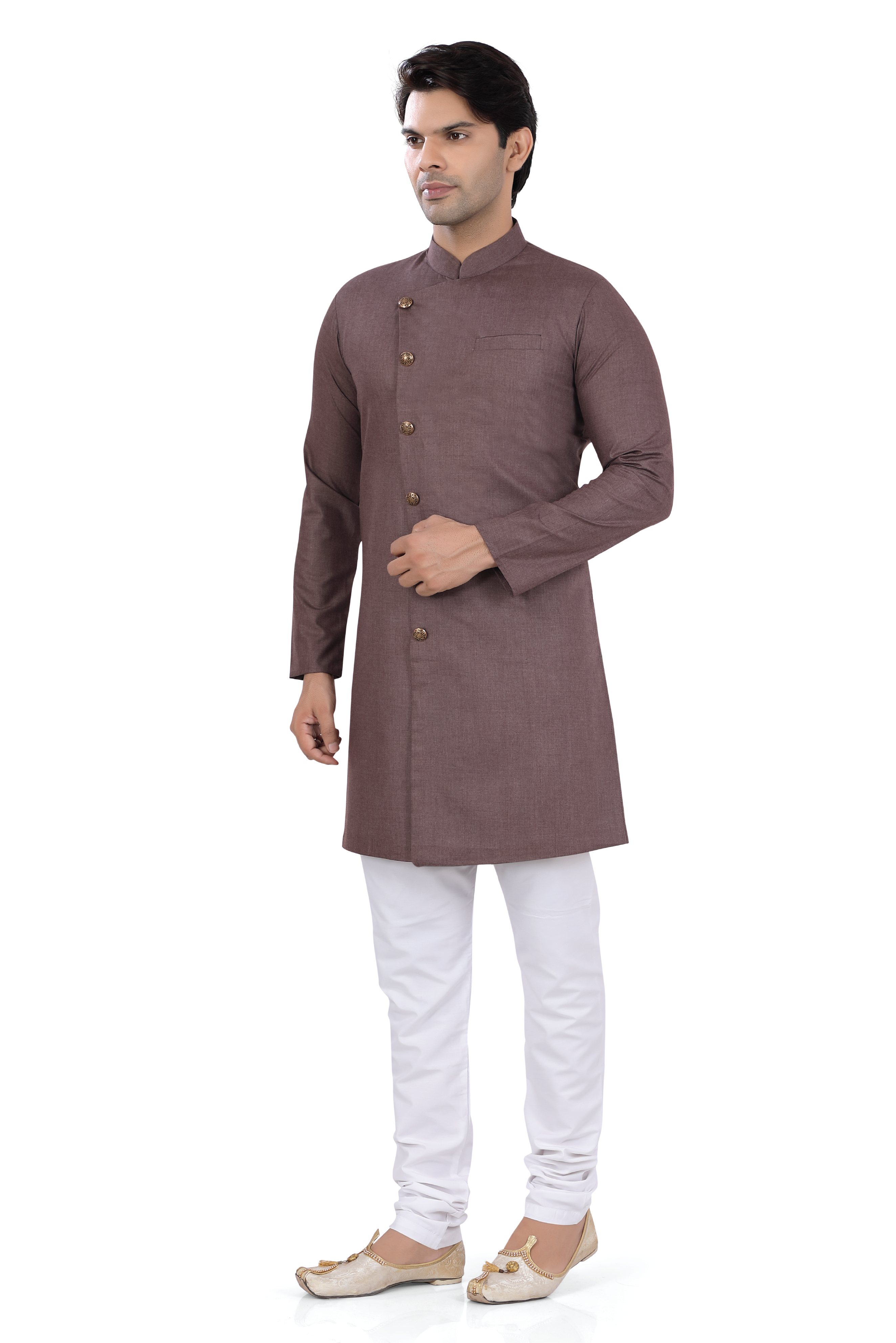 Men's Soft Cotton Indo-Western Kruta in Coffee Brown Color