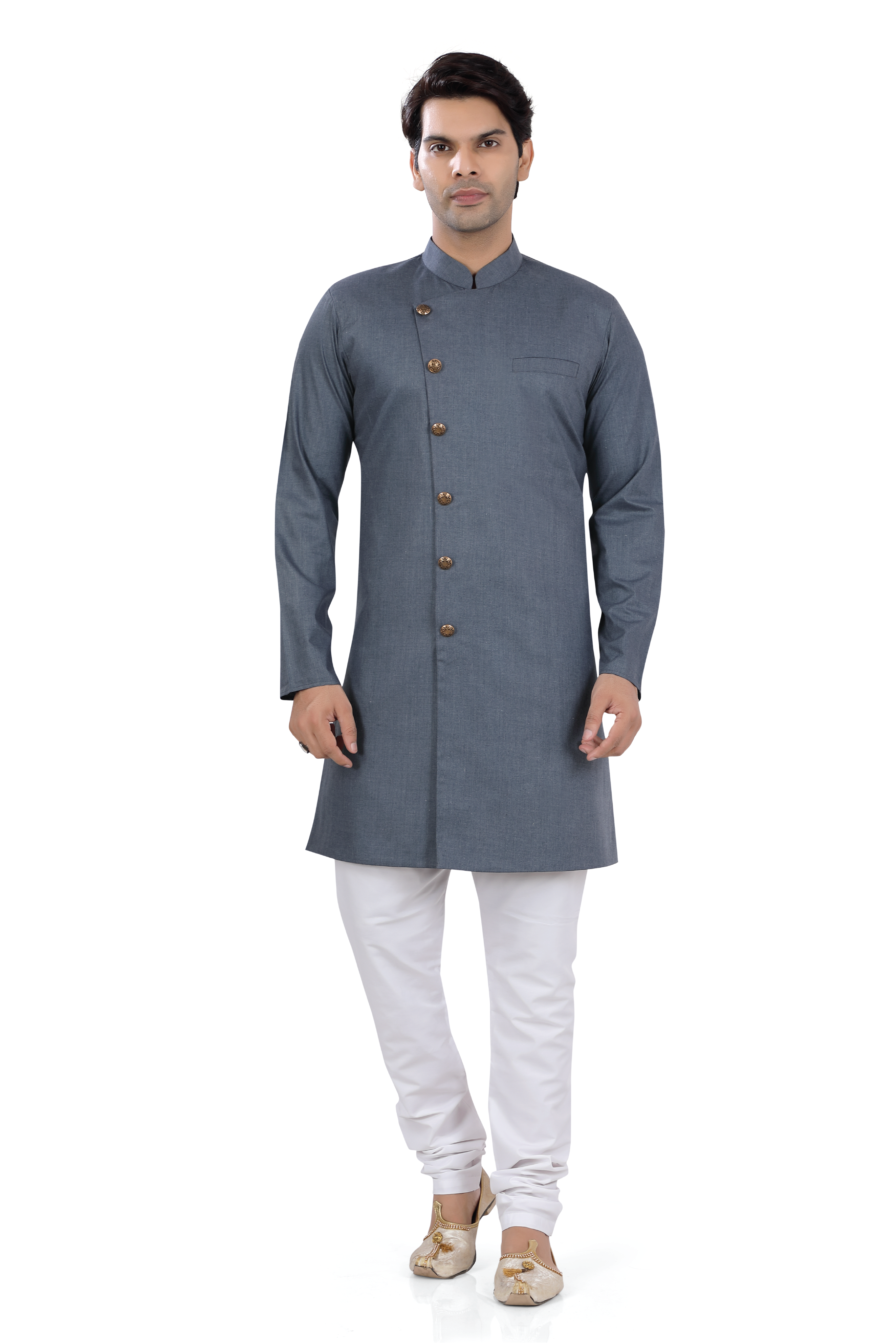 Men's Soft Cotton Indo-Western in Grey Color