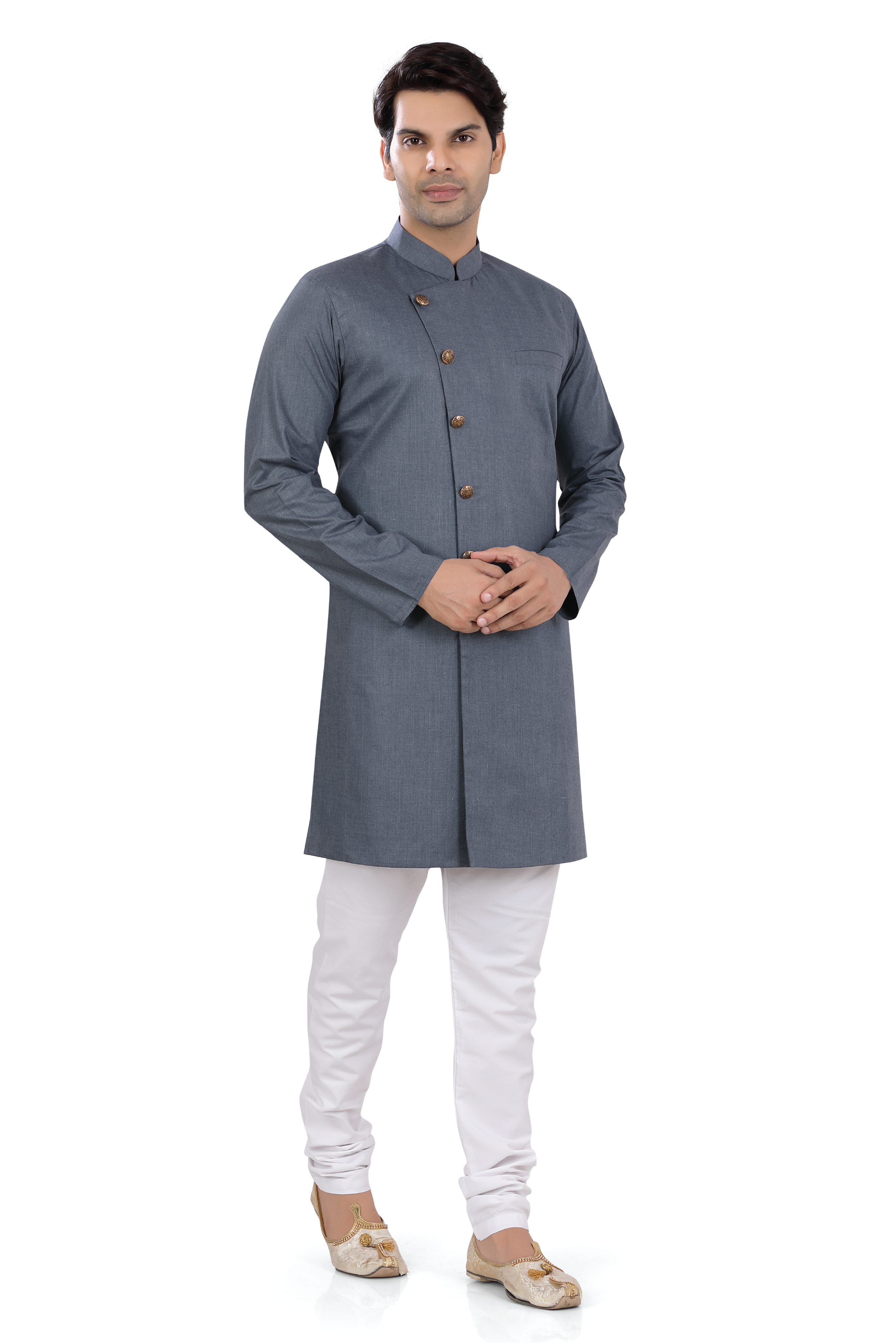 Men's Soft Cotton Indo-Western in Grey Color