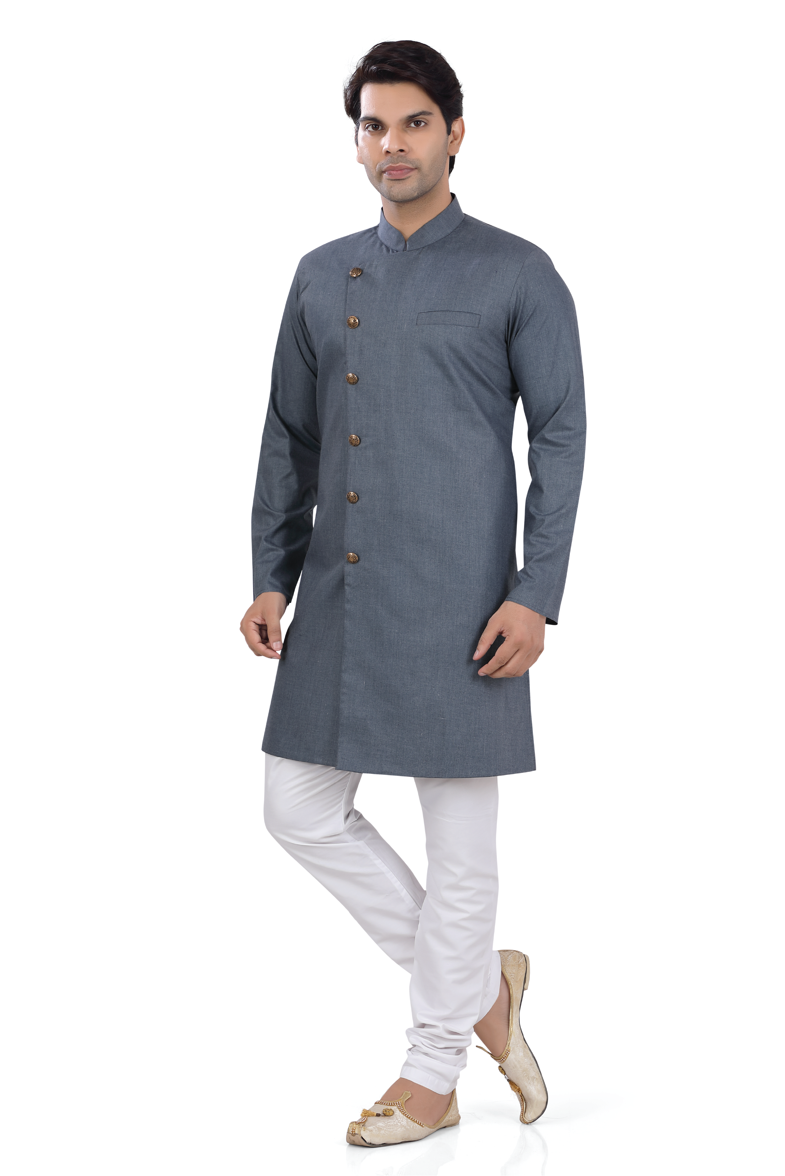 Men's Soft Cotton Indo-Western in Grey Color