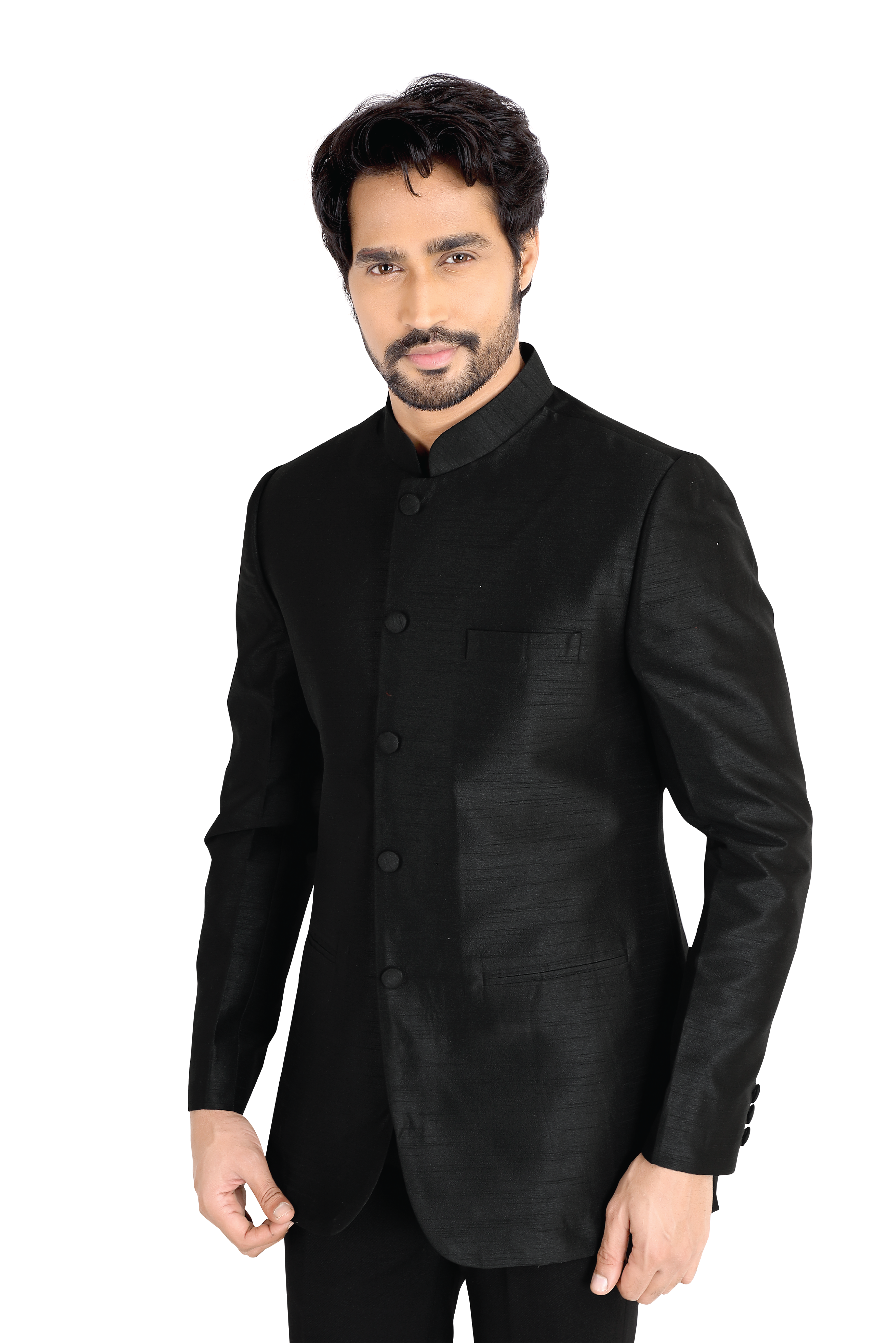 Dupion Silk Jodhpuri blazer in Black Color