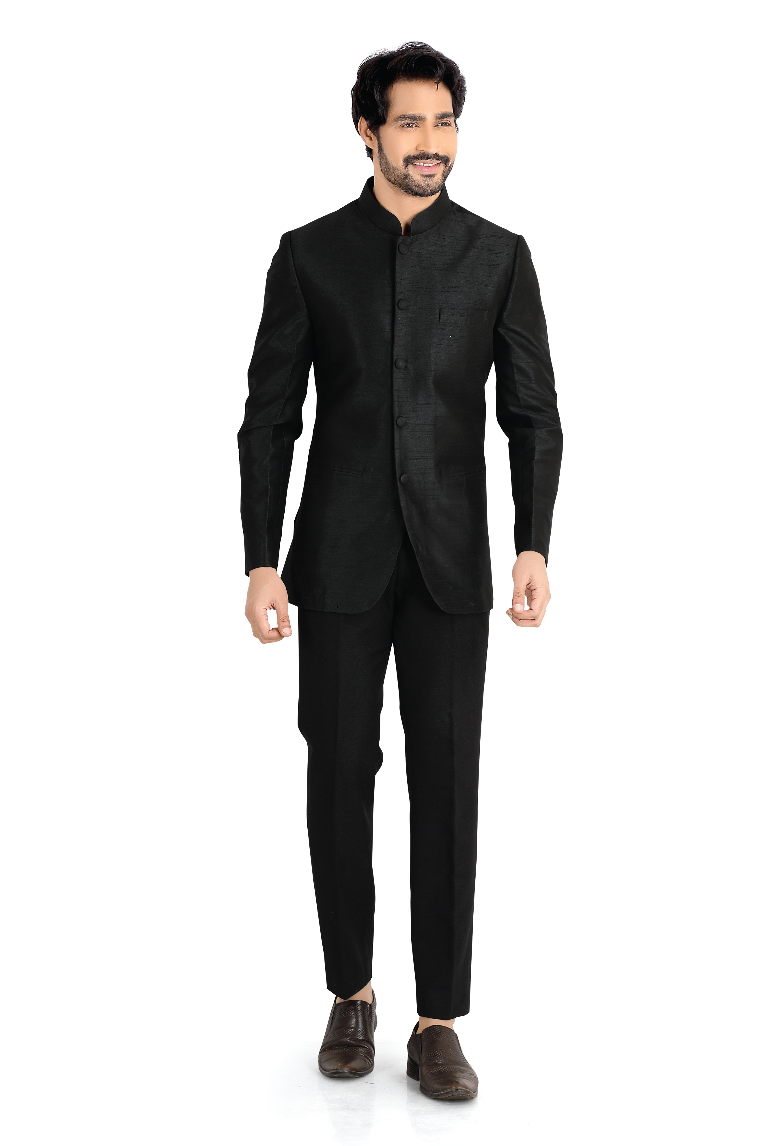 Dupion Silk Jodhpuri blazer in Black Color