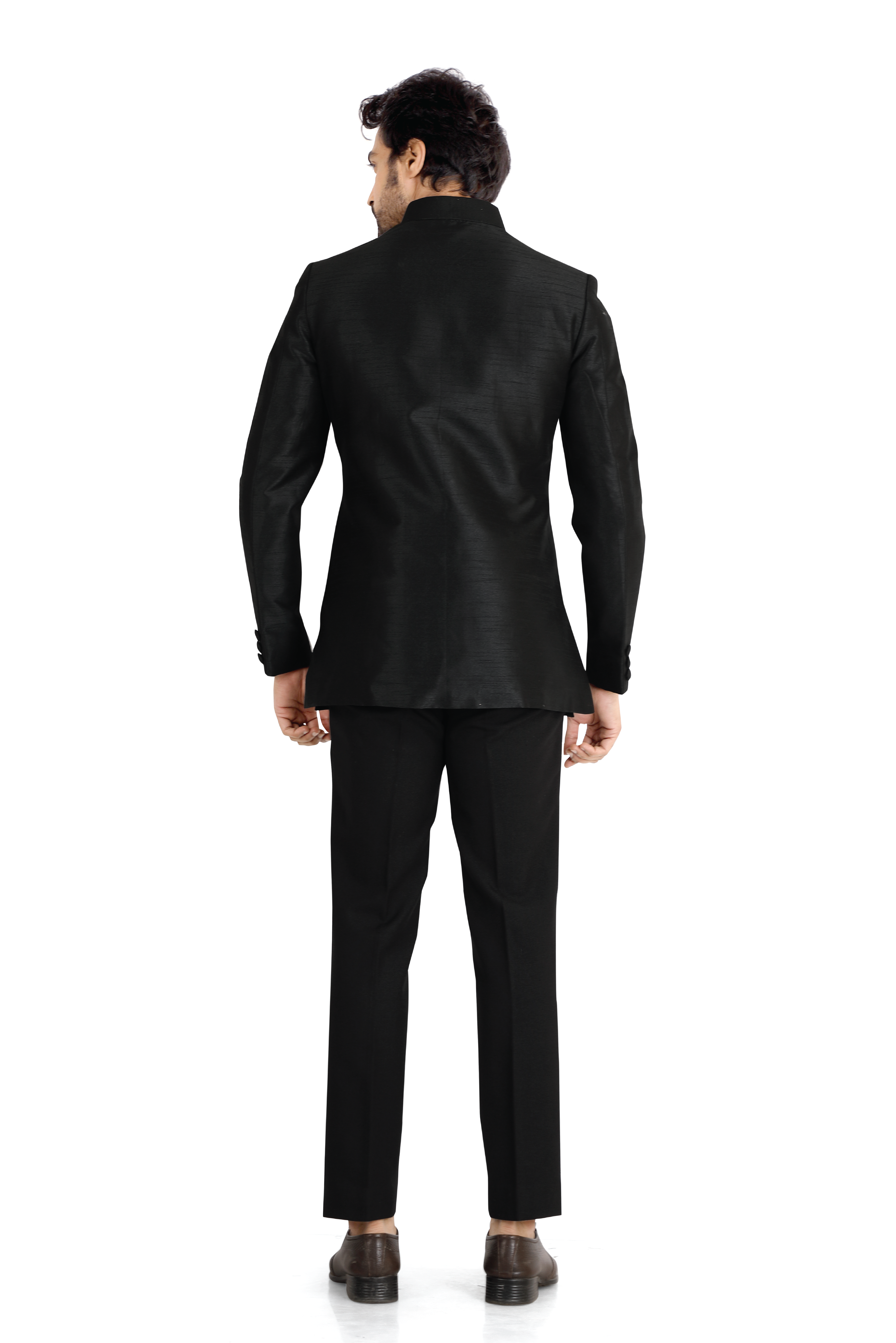 Dupion Silk Jodhpuri blazer in Black Color