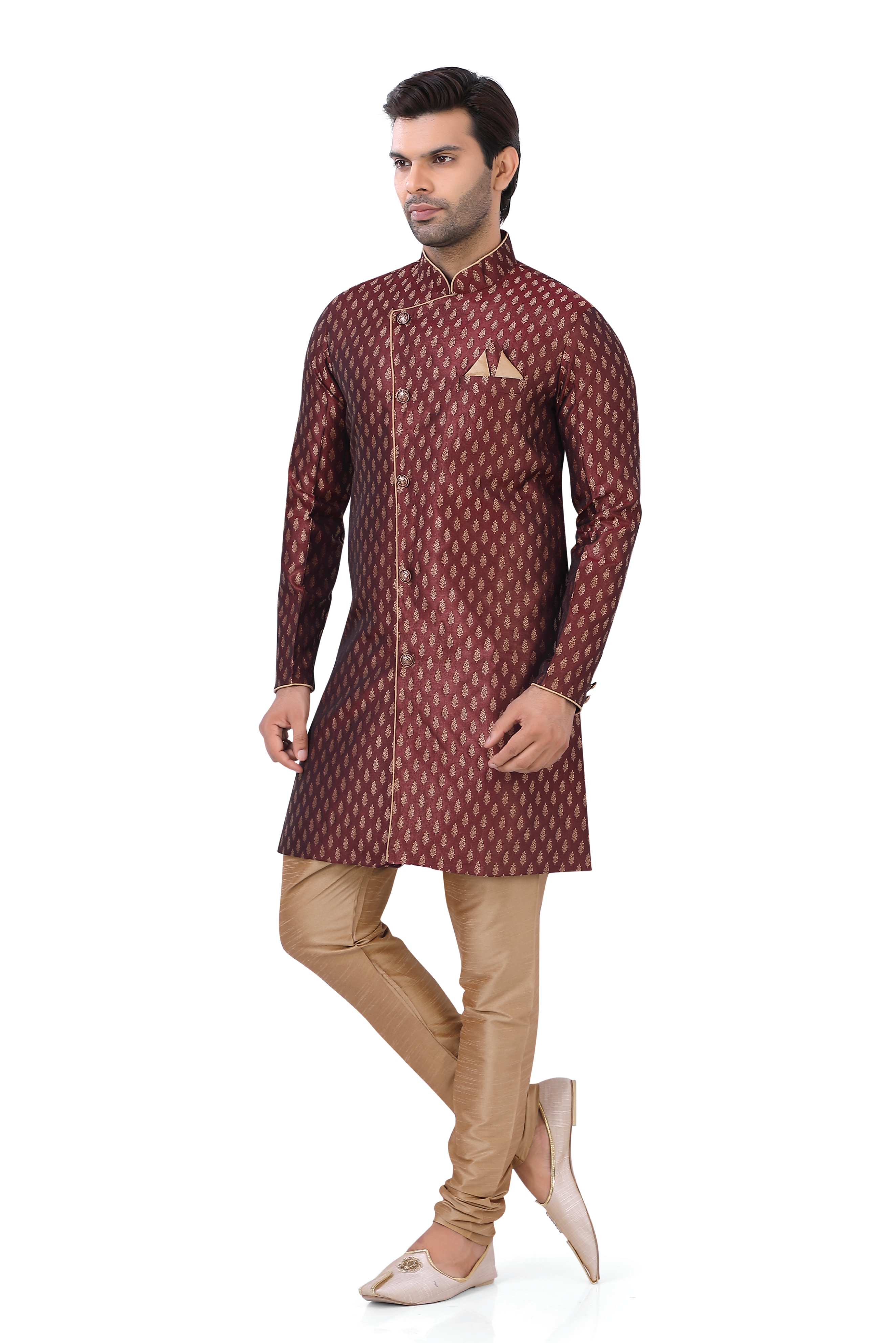 Banarasi Brocade Silk Indo western in Maroon - Premium 2 Pieces Indo western from Dapper Ethnic - Just $179! Shop now at Dulhan Exclusives