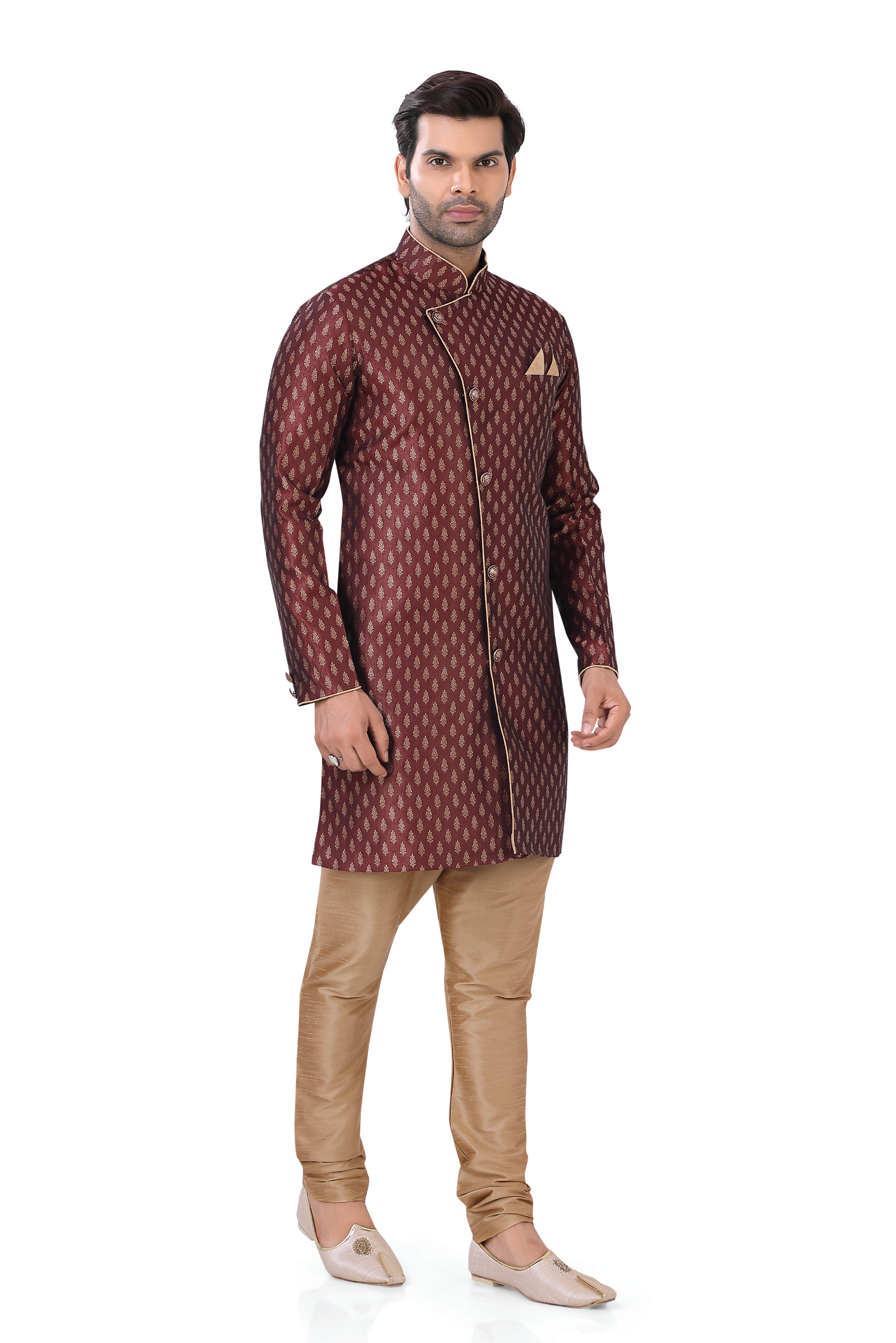 Banarasi Brocade Silk Indo western in Maroon - Premium 2 Pieces Indo western from Dapper Ethnic - Just $179! Shop now at Dulhan Exclusives